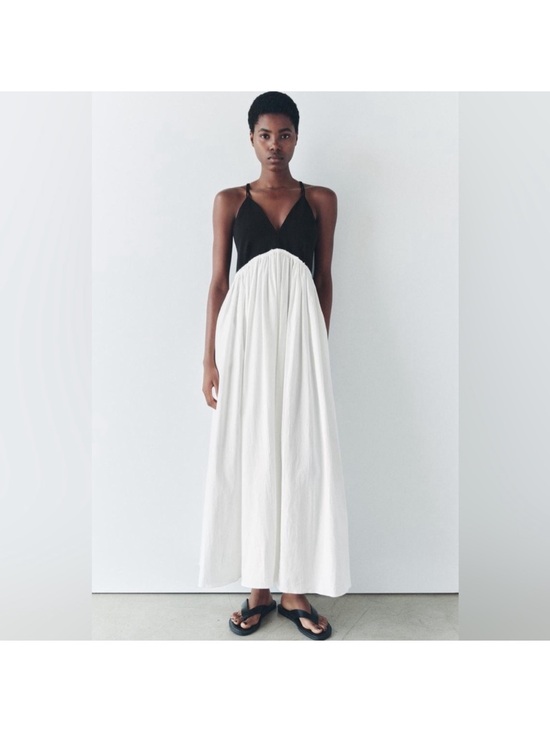 Zara Dresses & Skirts - Zara Black and White Maxi Dress with Spaghetti Straps